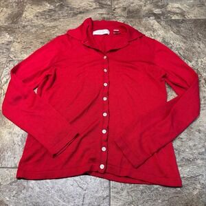 VALERIE STEVENS Womens Red 100% Pure Silk Cardigan Sweater Button Up Size Medium